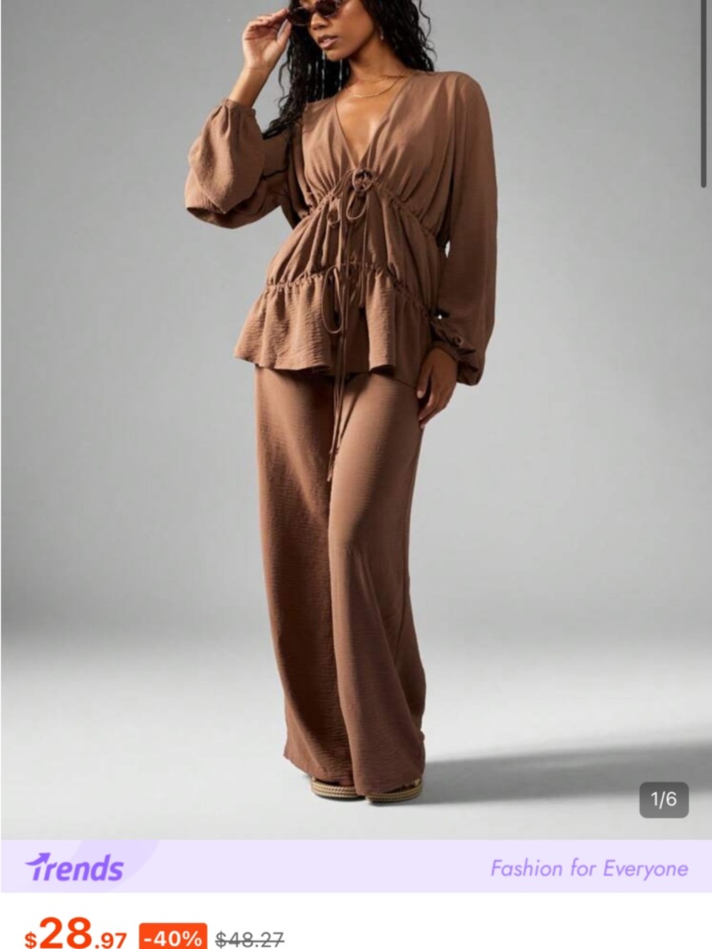Missguided elegant brown linen feel tiered set/ maternity